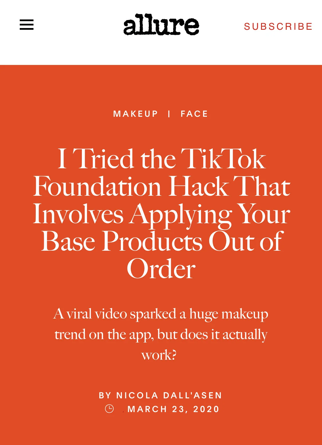 An Allure Mention: "TikTok Foundation Hack That Involves Applying Your Base Products Out of Order"