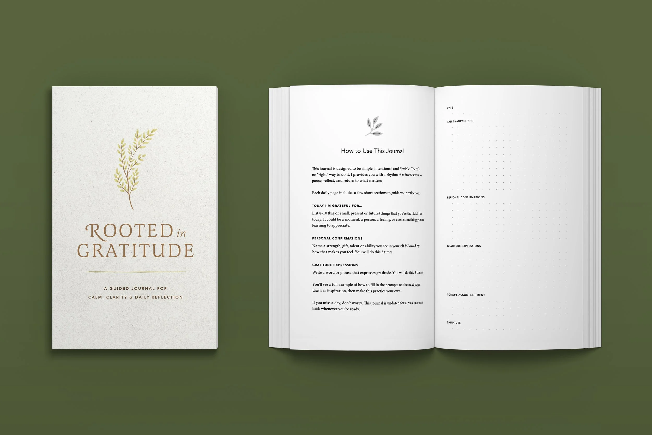 Rooted in Gratitude – full journal cover and interior journal layout