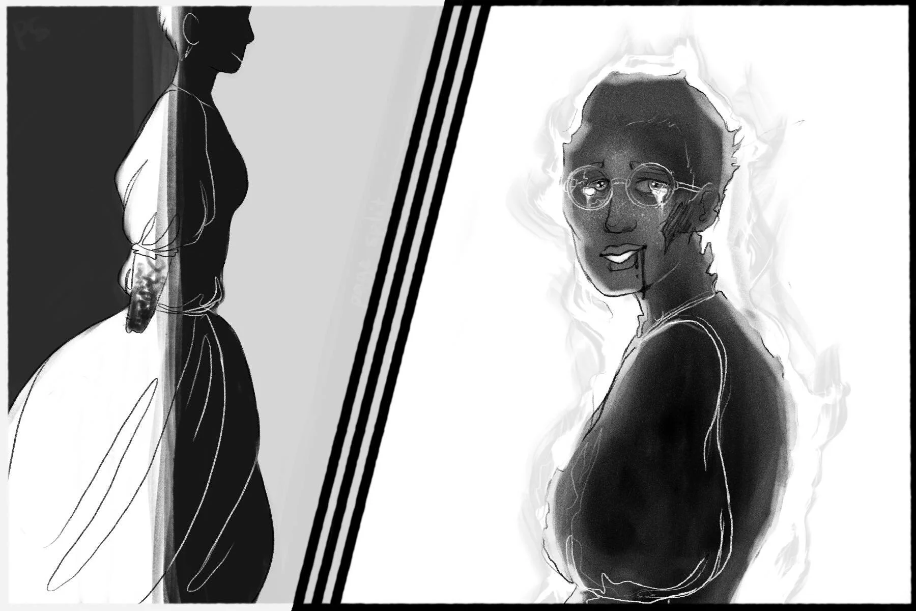 Pfilomena steps into the Atrium of the FH and her body immediately begins to melt away as she passes over the threshold. Her skin pulls away from her muscle, and muscle from bone. She is dying. She turns back towards the crowd and her eyes are full …