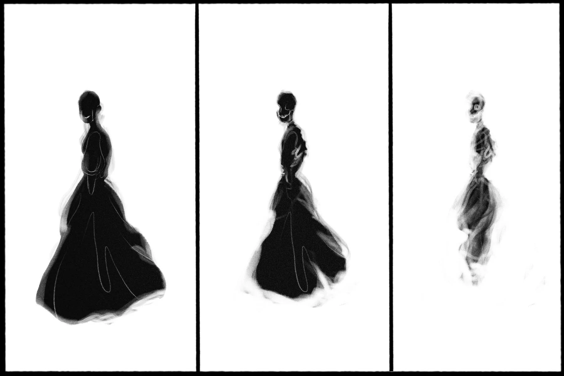 Pfilomena’s body is burning away now. The page is mostly blindingly white and her form is becoming obscured and shadowed as it is broken down at the atomic level.