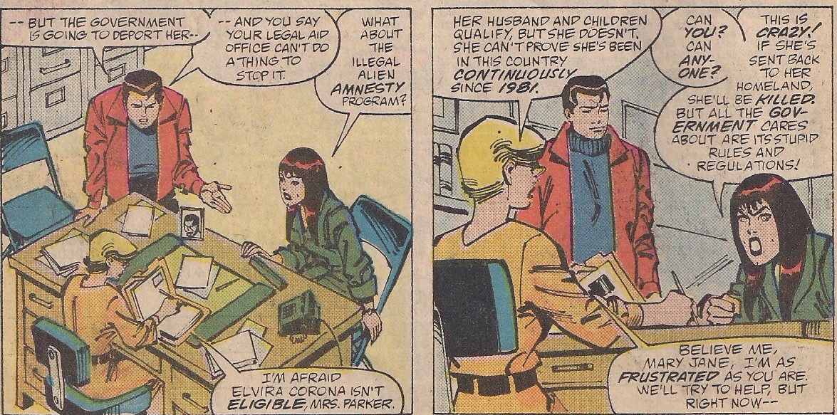 Can someone tell me whats going on with MJ's mouth in the panel to the right?