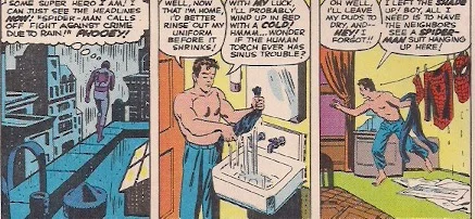 Perhaps the first time we see a superhero doing laundry.