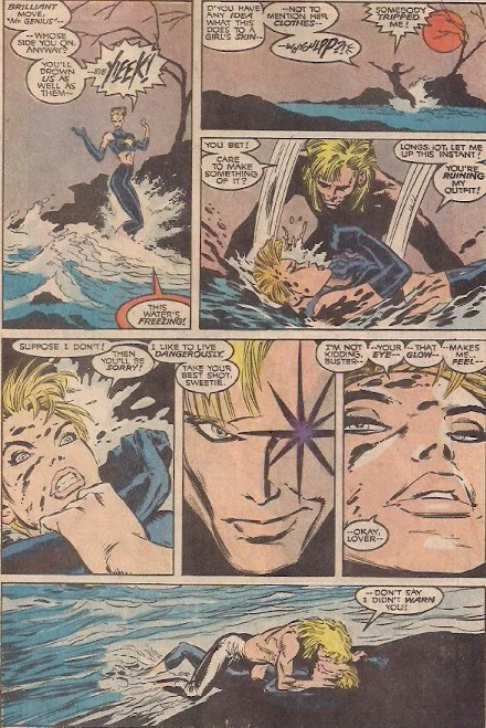 "Darling, this battling superhero team thing is so boring. Kiss me"