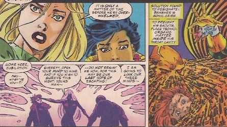 All the absorbed brains inside the Phalanx and to come up with the solution to cover Banshee's mouth?