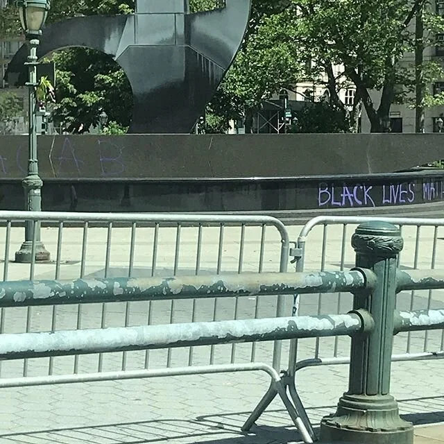 Some of the sights driving around the city on this weird morning. Black Lives Matter graffiti across from the Thurgood Marshall courthouse, new billboards on Houston, Webster Hall and a bar that is still decorated for St. Patrick&rsquo;s Day.