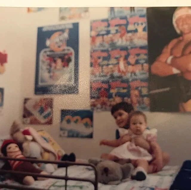 My mom sent me this picture of me and my sister Melinda circa 1987. As you can see I was a wrestling fanatic from the get-go. I wish I could find that @hulkhogan  poster!