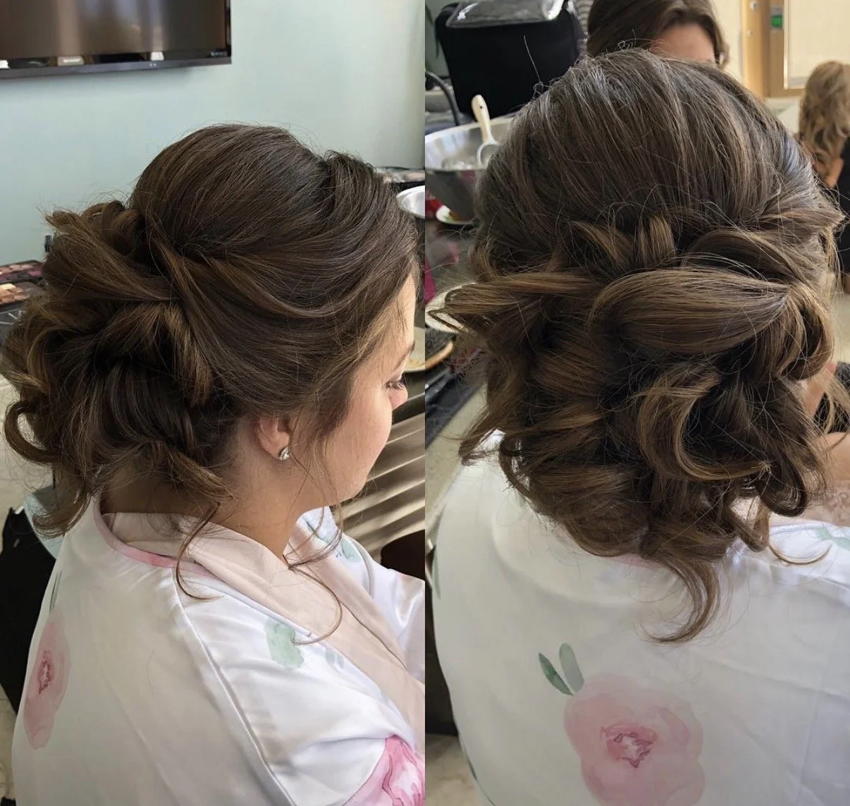   Loose low updo! She has lower to shoulder medium thick hair . 