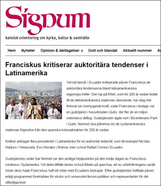 Signum: Pave Frans kritiserer autoritære tendenser i Latinamerika