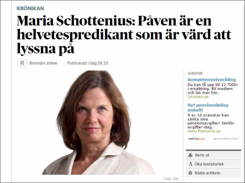 DN: Maria Schottenius: Påven är en helvetespredikant som är värd att lyssna på