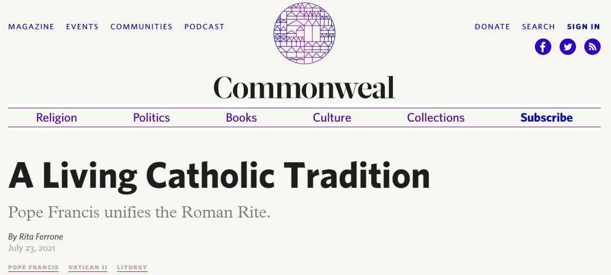 Commonweal Magazine: Pave Frans forener det romerske ritual - A Living Catholic Tradition