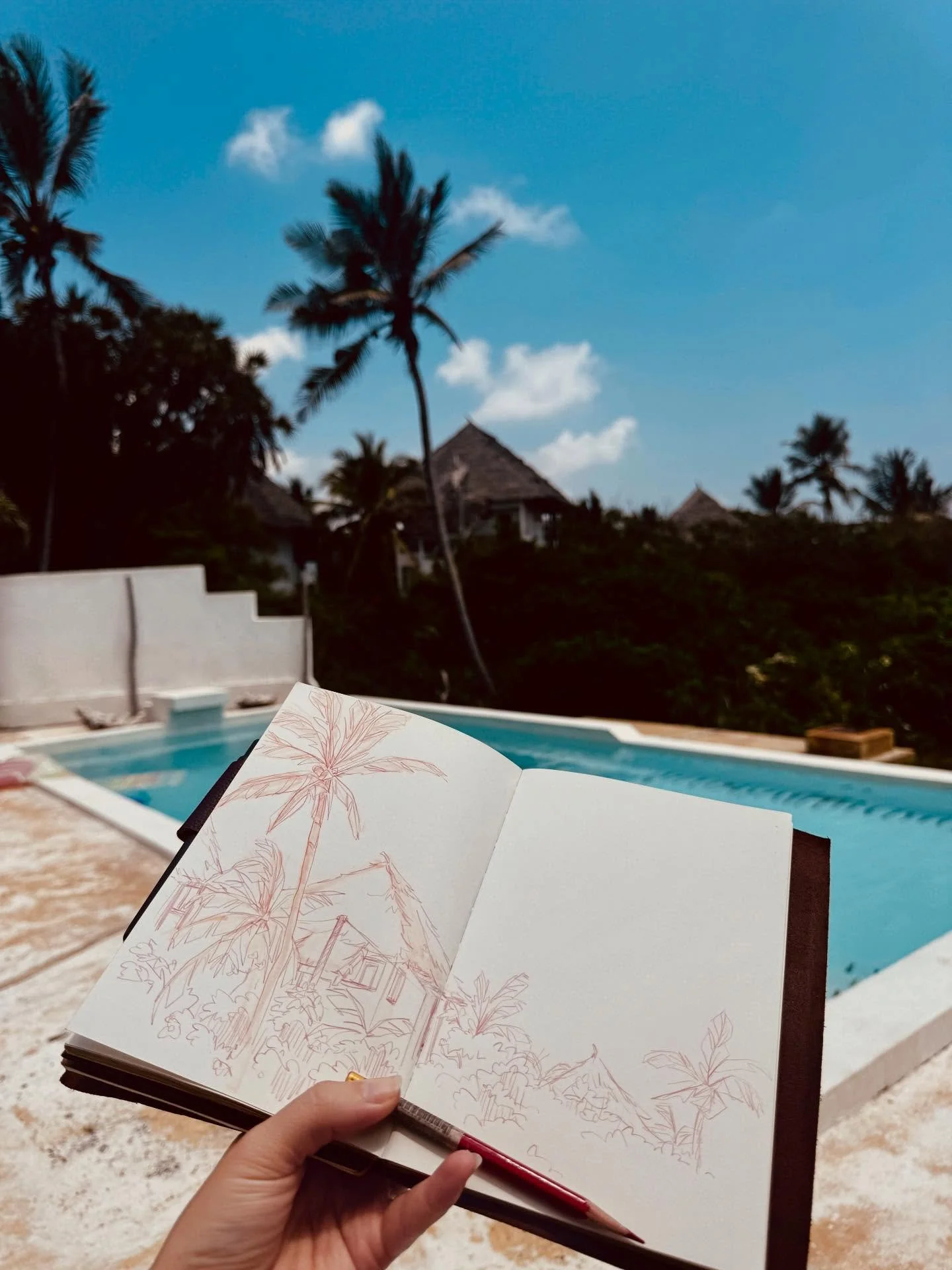 Sketching by the pool and enjoying the ☀️
 #kenyacoast #girlsinanimation #kenyaliving