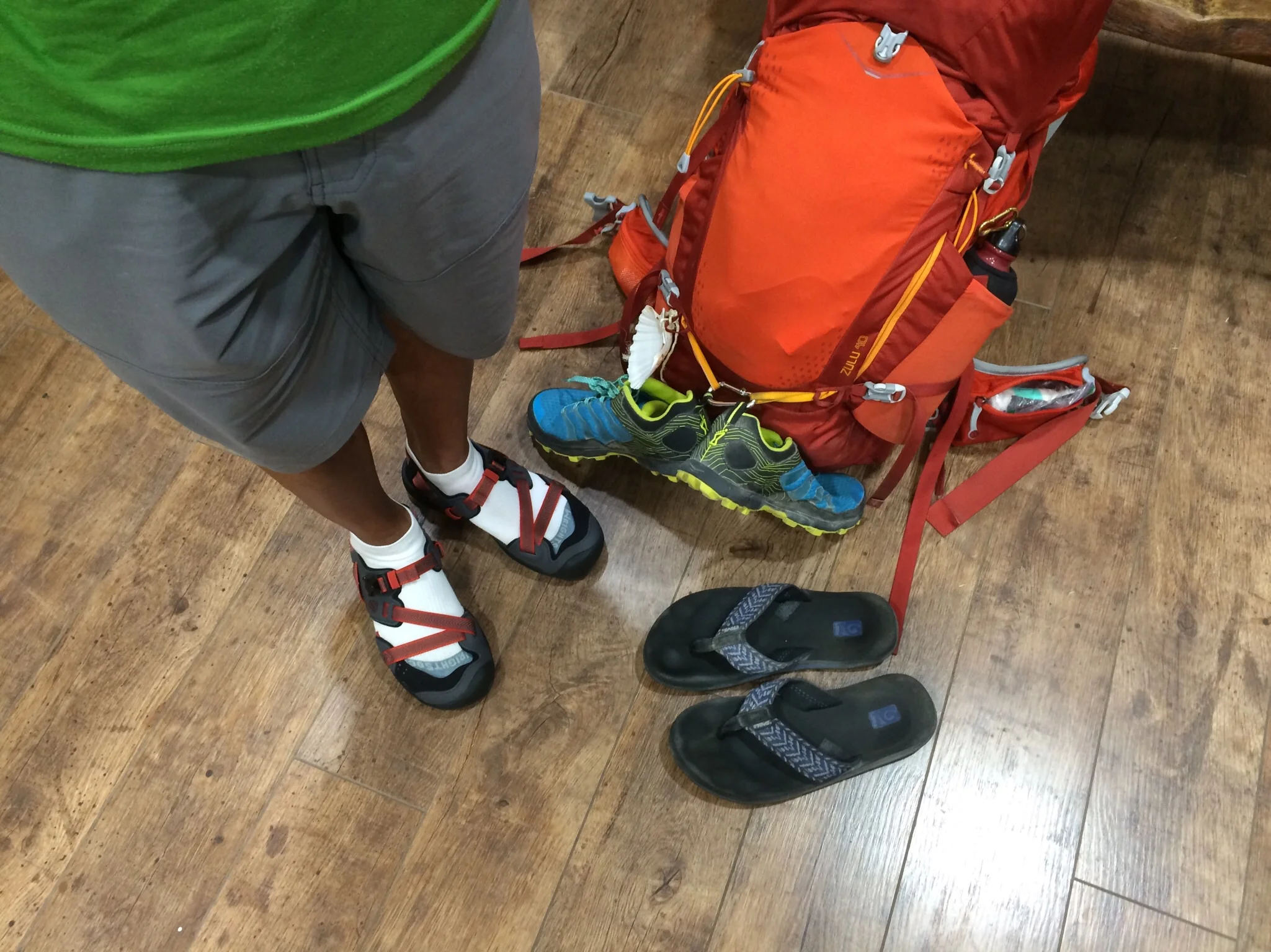 We finally upgraded Father Loc to the performance sandal category. The Camino is not the beach Padre!