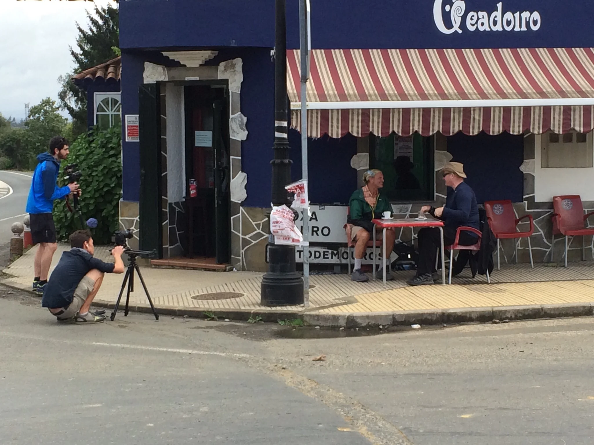 Kyle and Michael filming our project. Jim McGrann and I talking at the cafe about No Barriers Life Elements and leadership.