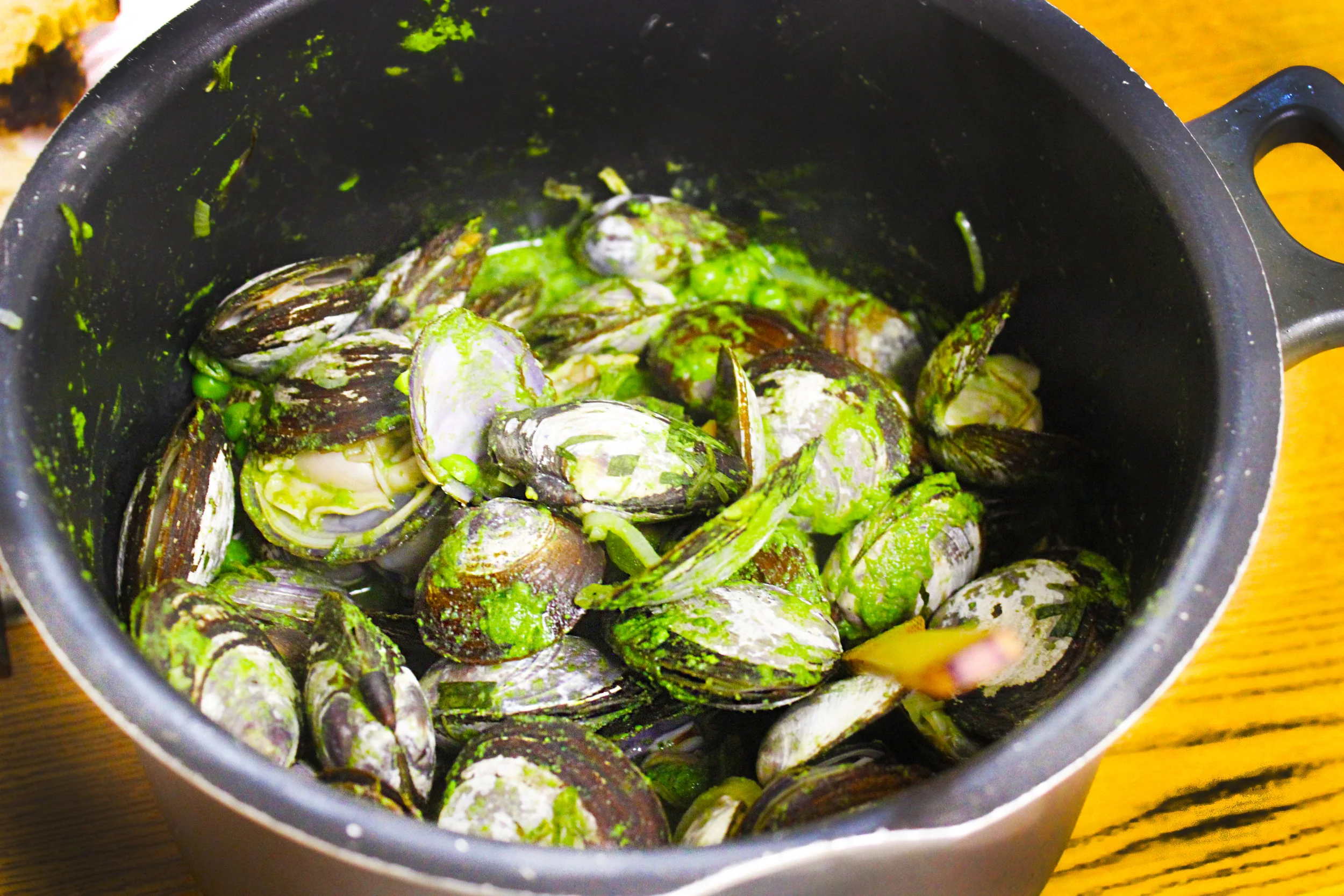 medium heat helps the broth stay its' brightest