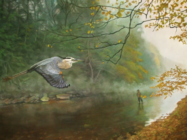 Fall Fishers on Greater Neshannock Creek;, pastel, 24”X35”