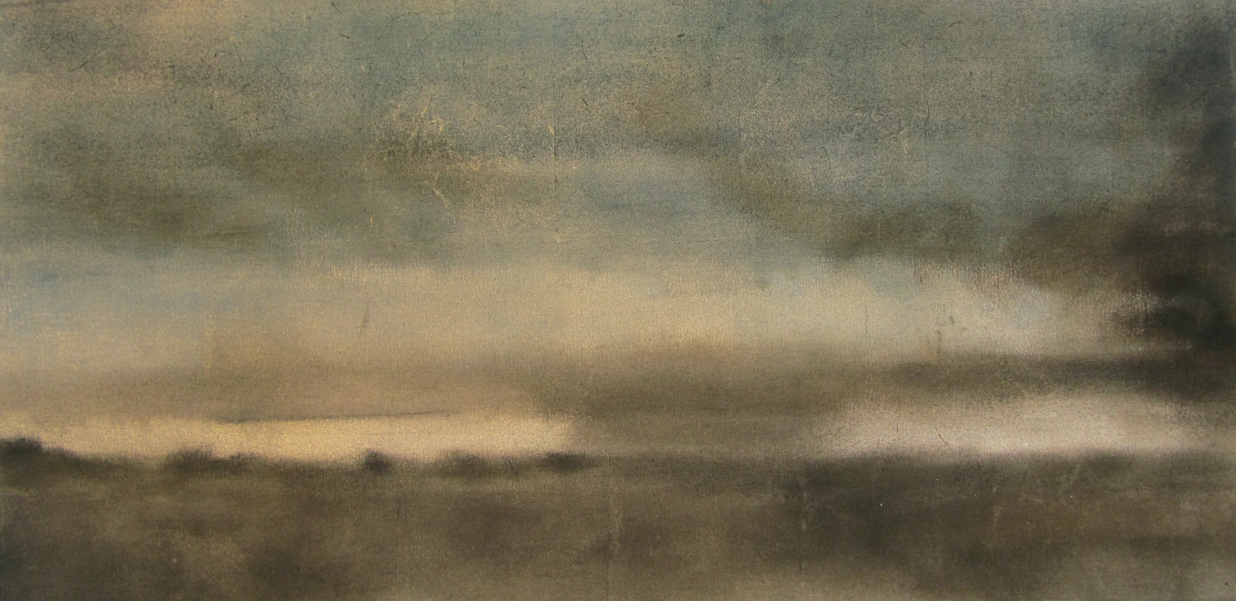 Morning Fog, 2007, oil + alum-silver on canvas, 19”x36” (≈48x91cm)