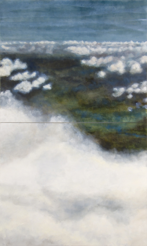 Beyond a Place, 2006, oil + alum-silver on canvas 120"x72" (2 Panels, 60"x72" each) (≈305x183cm)