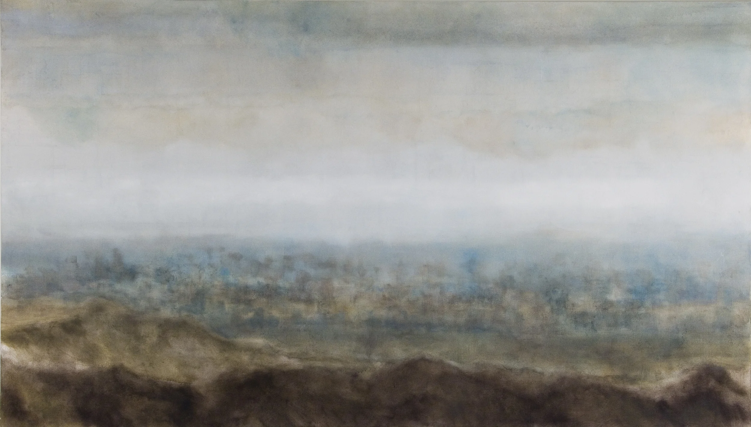 No Blue Sky, 2006, oil + alum-silver on canvas, 48"x84 (≈123x213cm)