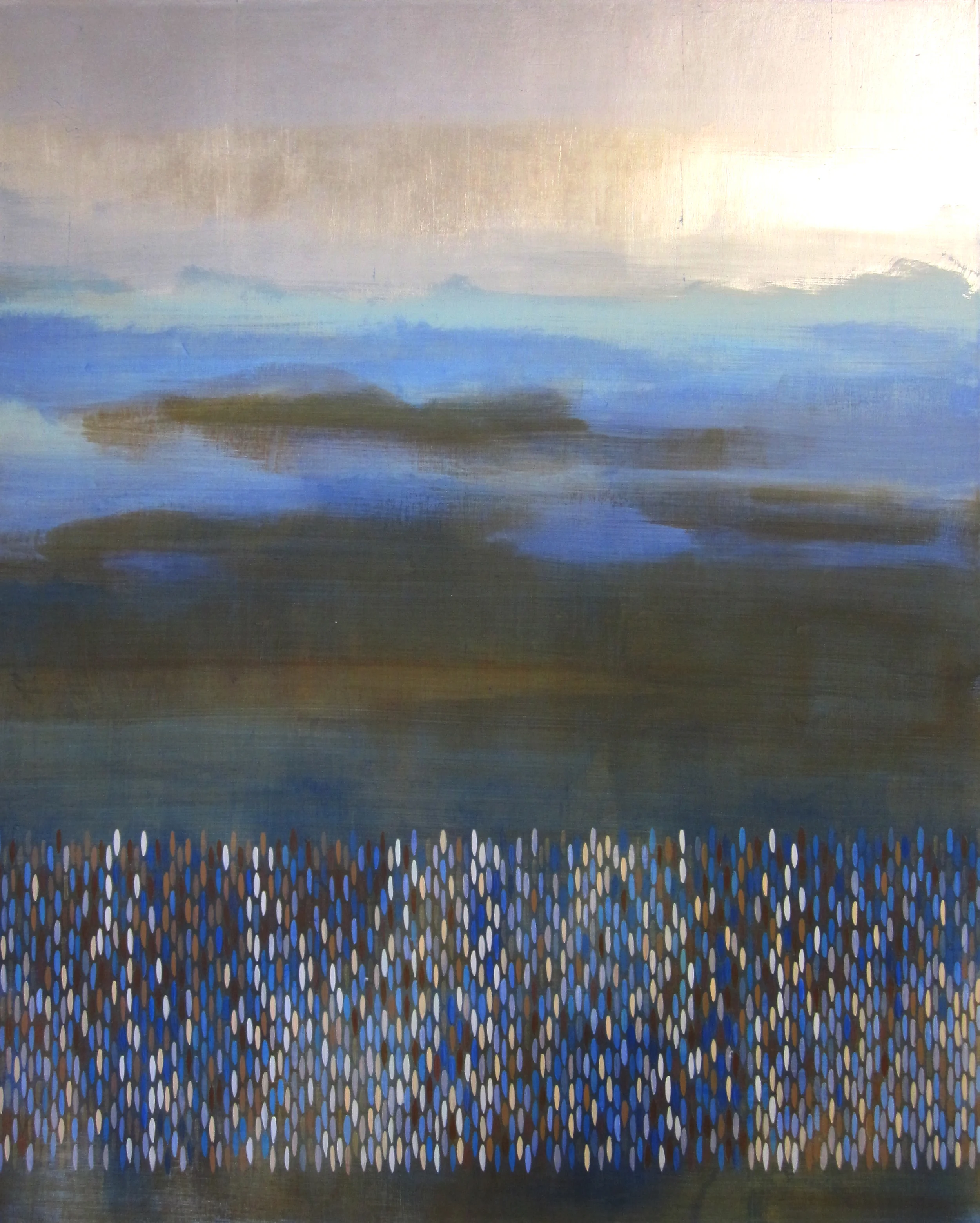 Following Sea, 2010, acrylic + alum-silver on canvas, 42”x34” (≈107x86cm)