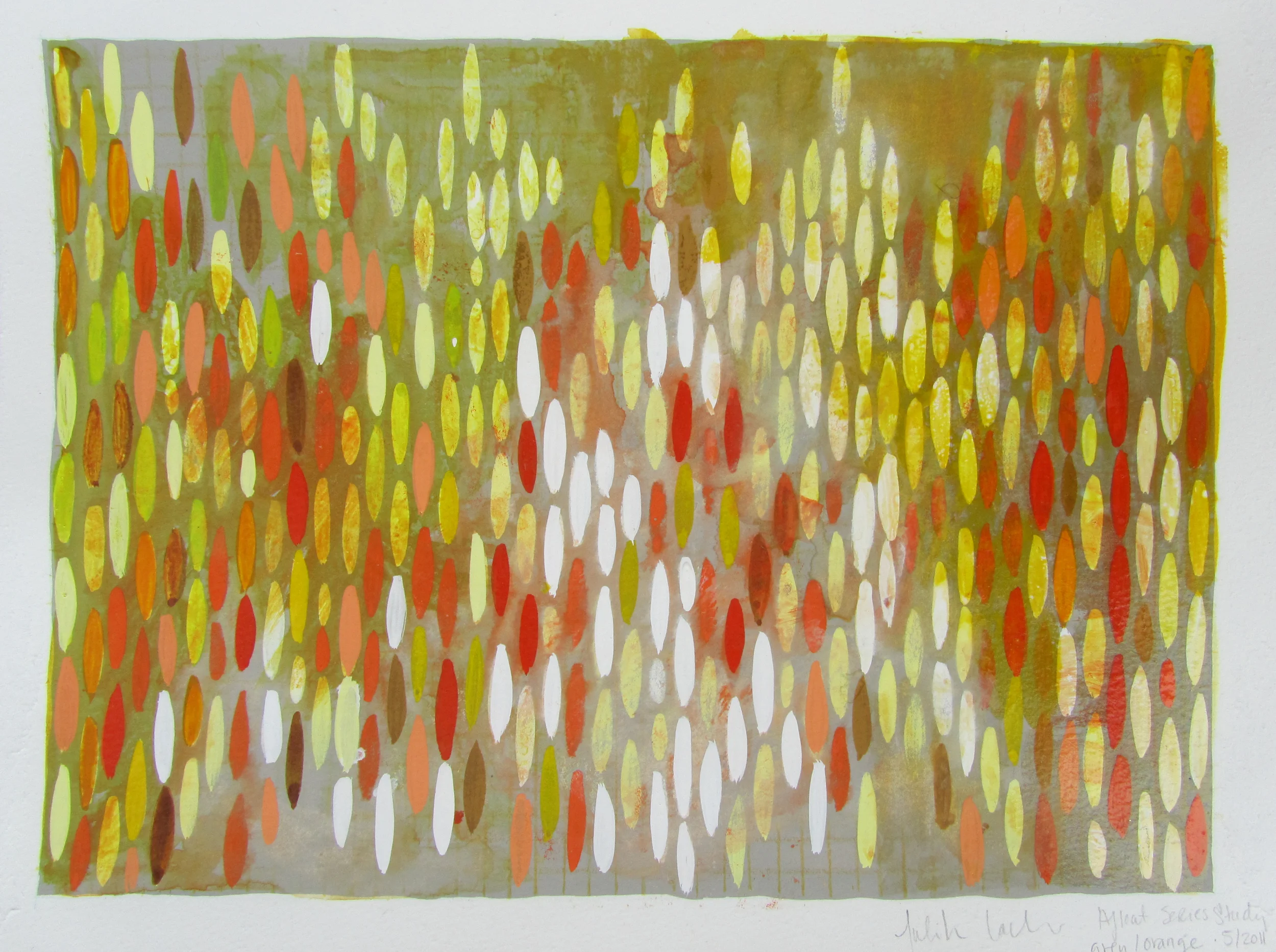 Afloat on Paper (Grey/Orange), 2011, watercolor and gouache on paper 9 3/8”x12” (≈25x30cm)