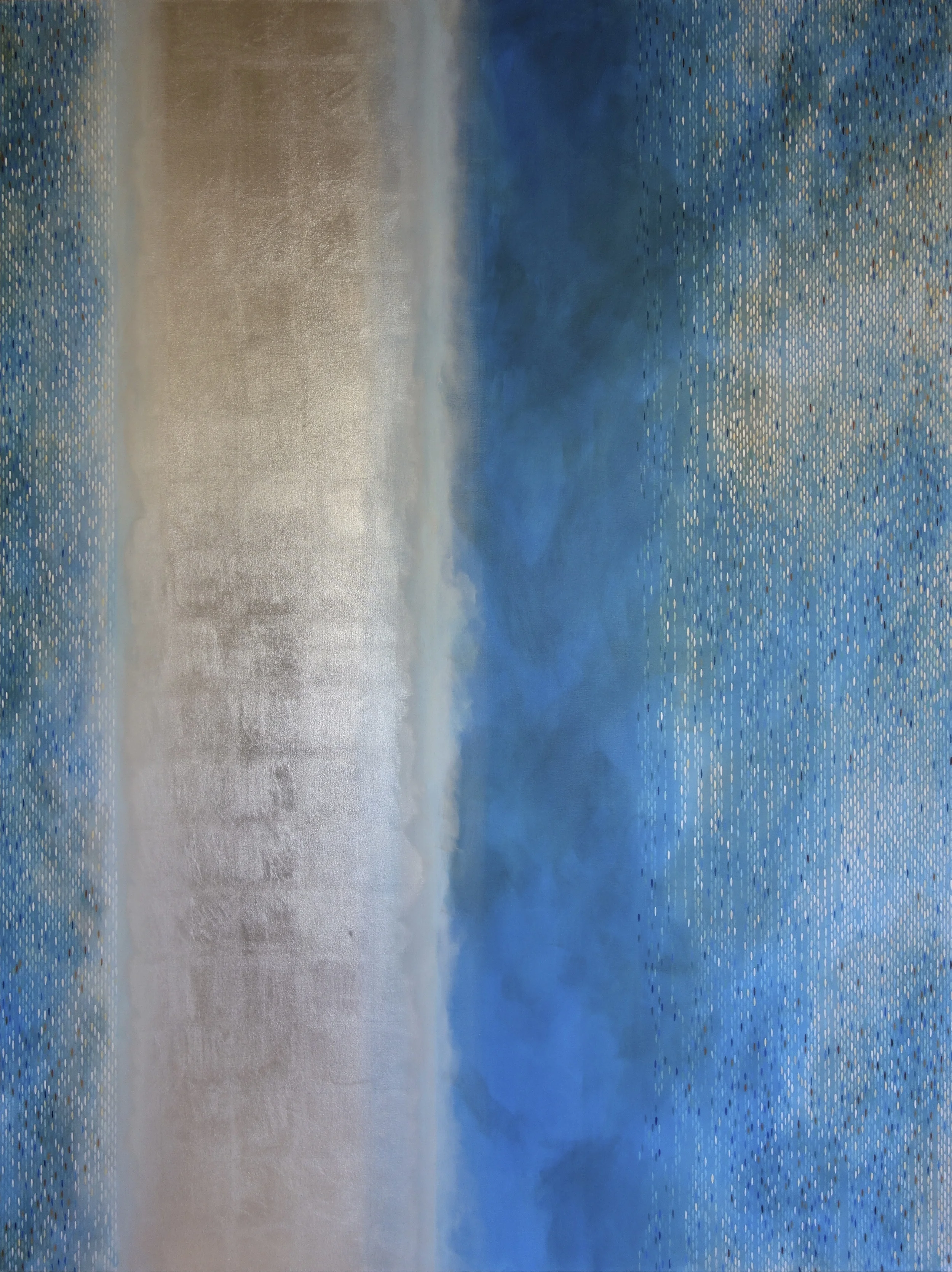 Julika LacknerSpectral Phase #4, 2013, Acrylic, oil + alum-silver on canvas, 96"x72"