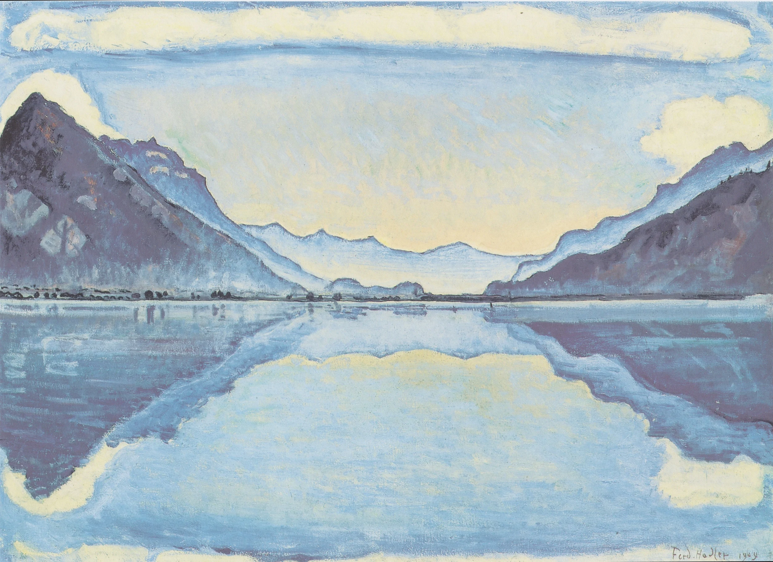 Ferdinand Hödler, “Thunnersee with Reflective Mirroring”, 1909, Oil on Canvas, 26.5” x 36”