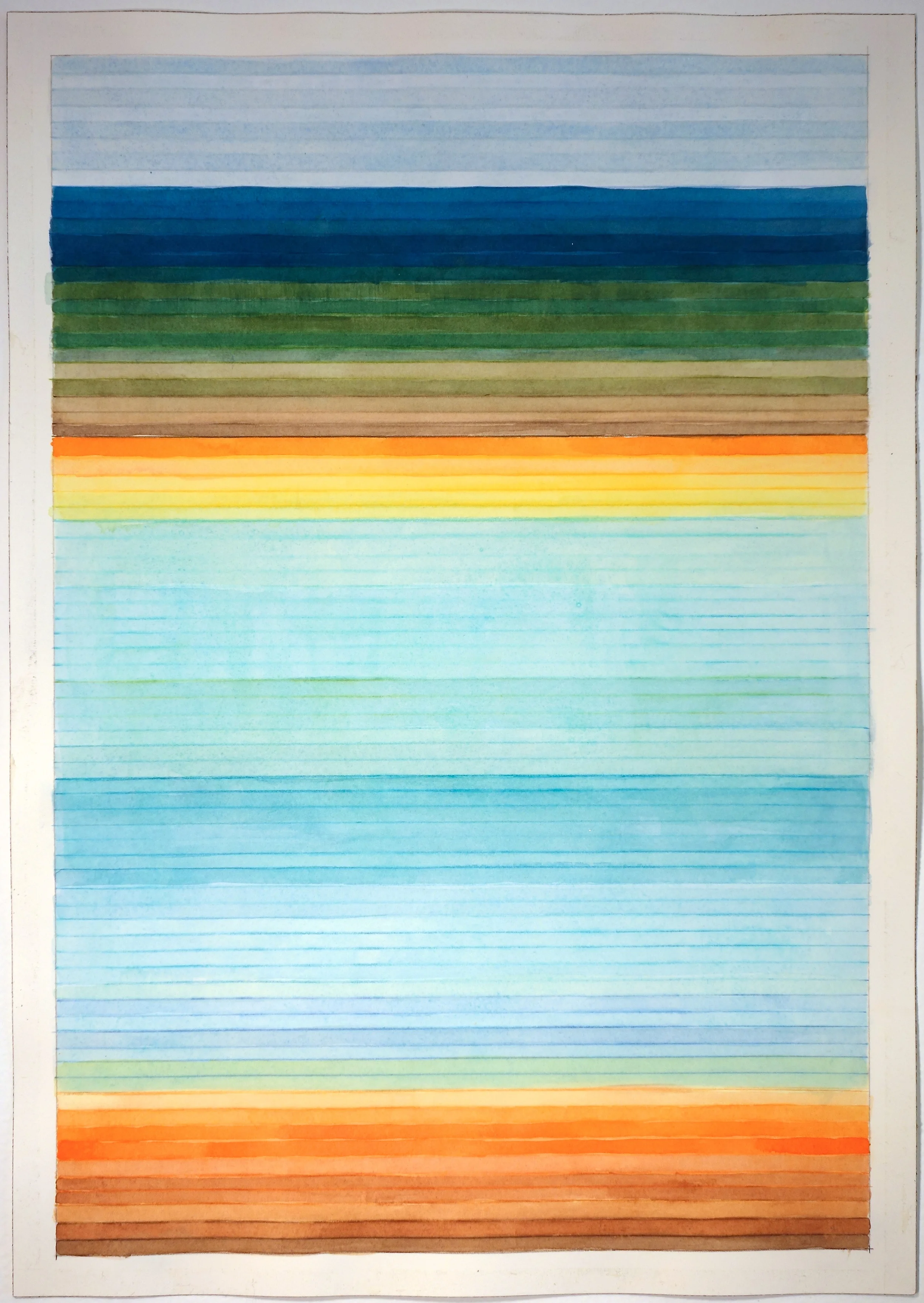 Color Bands (Turquoise & Orange), 2013, Watercolor and gouache on paper, 20”x14 1/4”