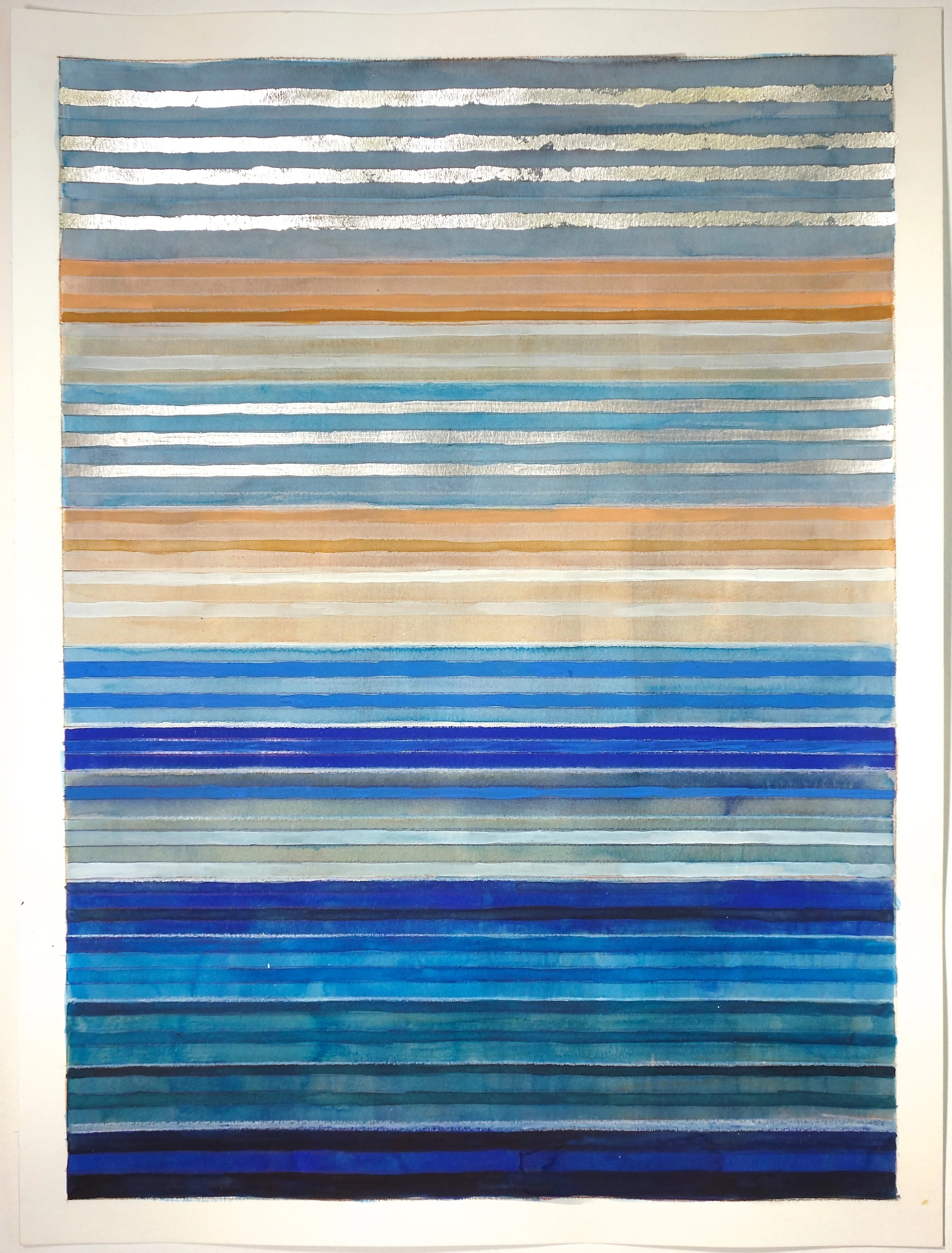 Color Bands (Mist), 2013, Watercolor, gouache and alum-silver on paper, 20”x15”