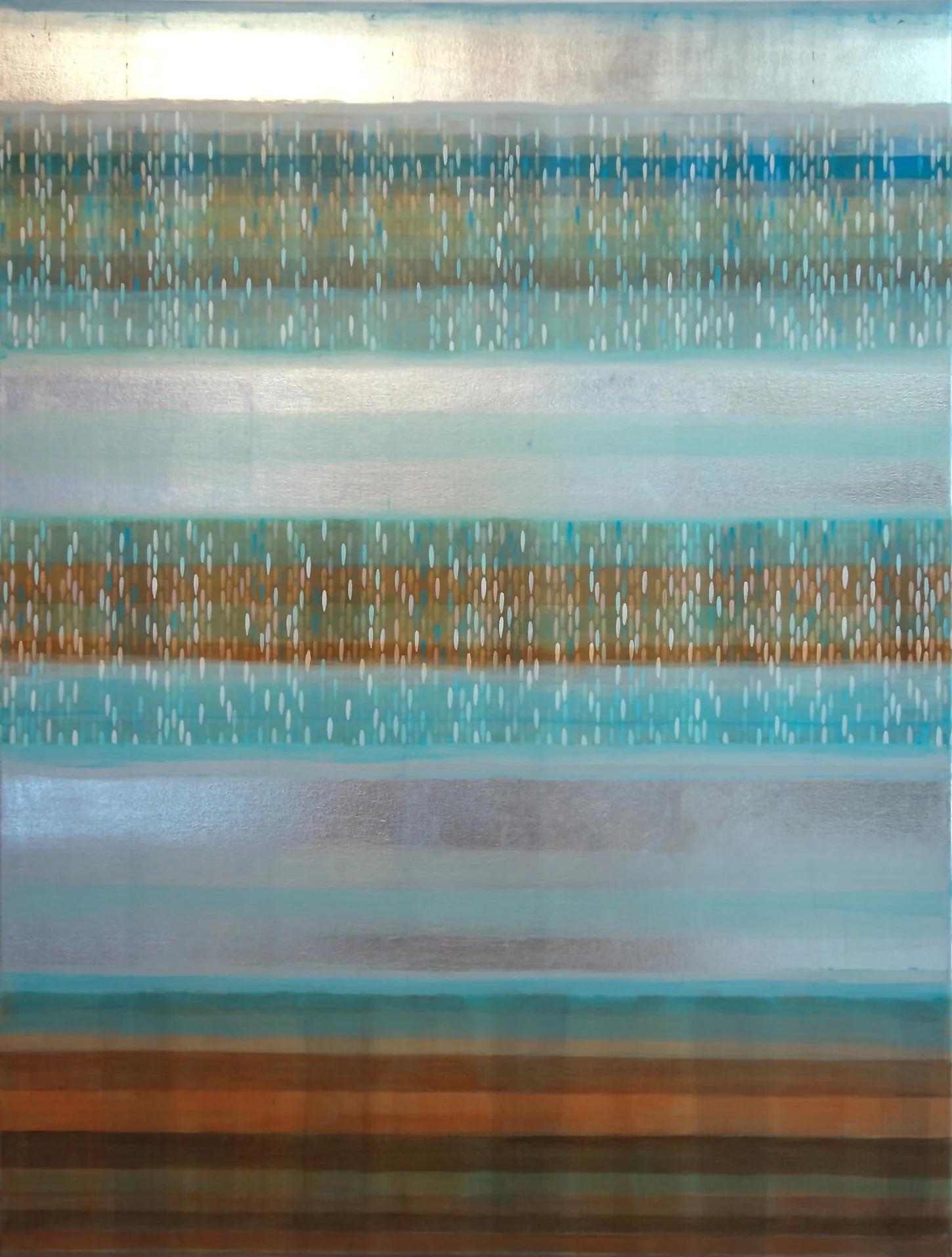 color bands #1, 2014, acrylic + alum-silver on canvas, 48"x36"