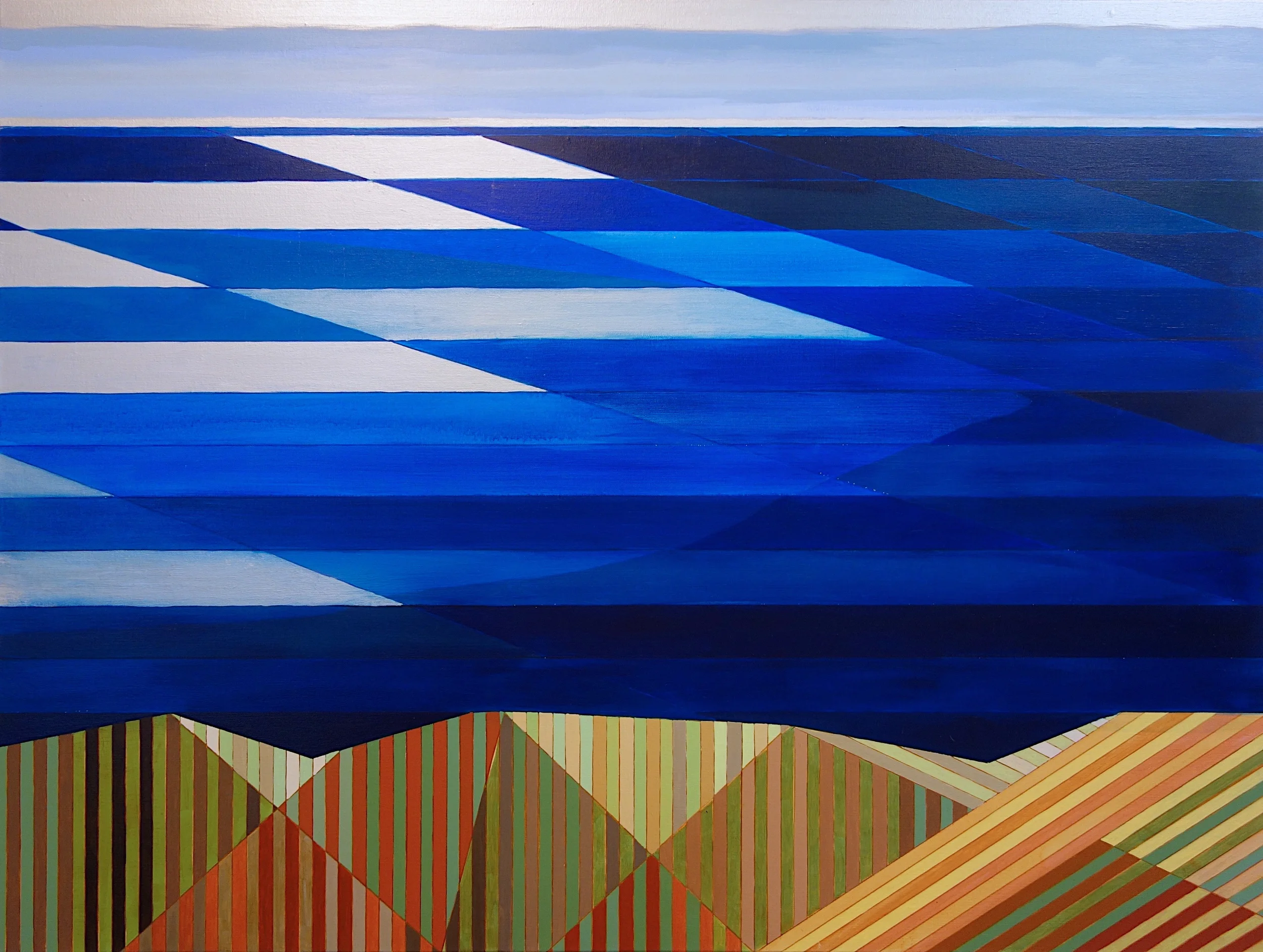 Land Sea Sky (Big Sur #5), 2015. Acrylic and Silver on Canvas. 36"x48"