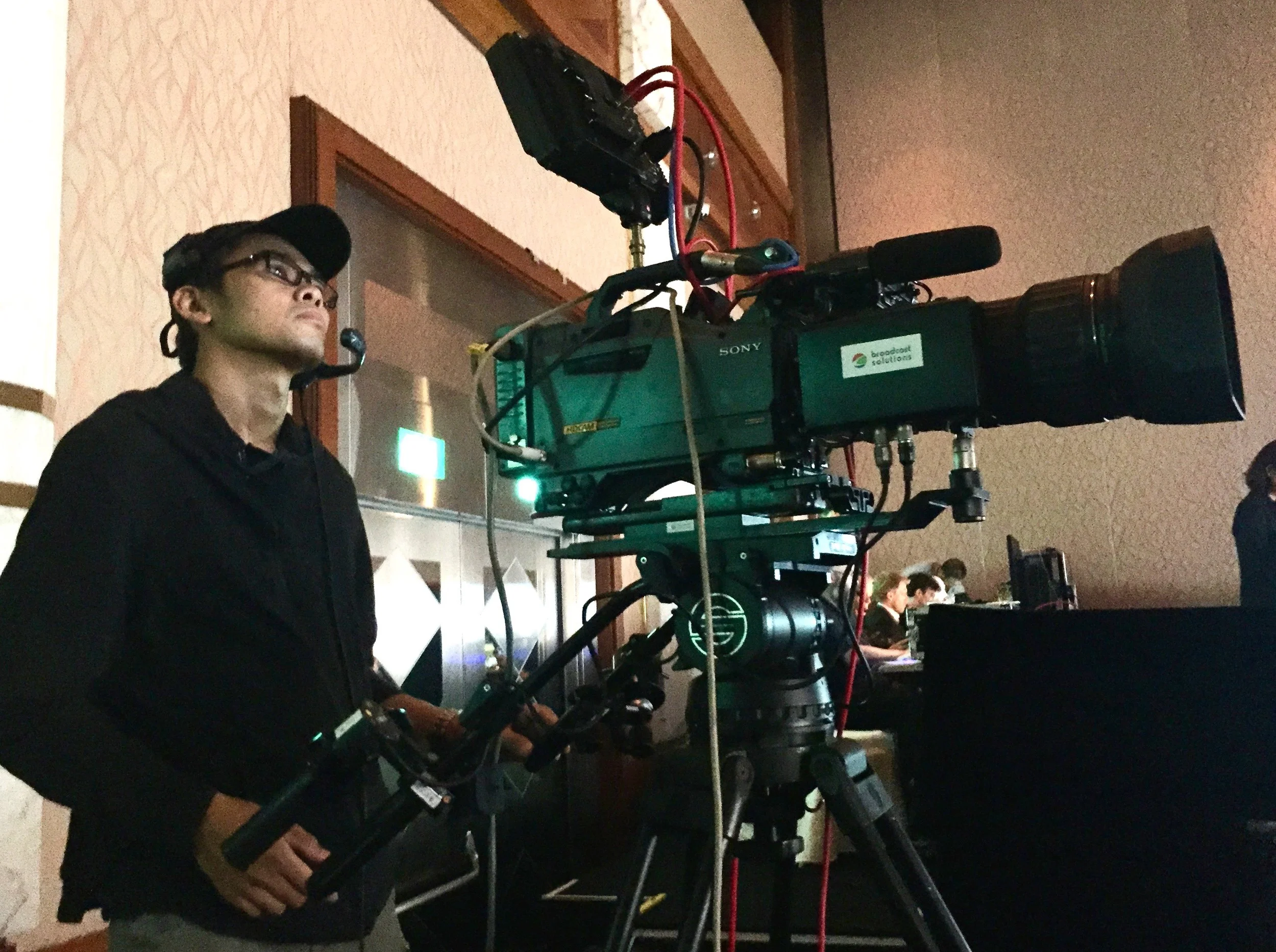 Eric Lin operating one of the five broadcast cameras.