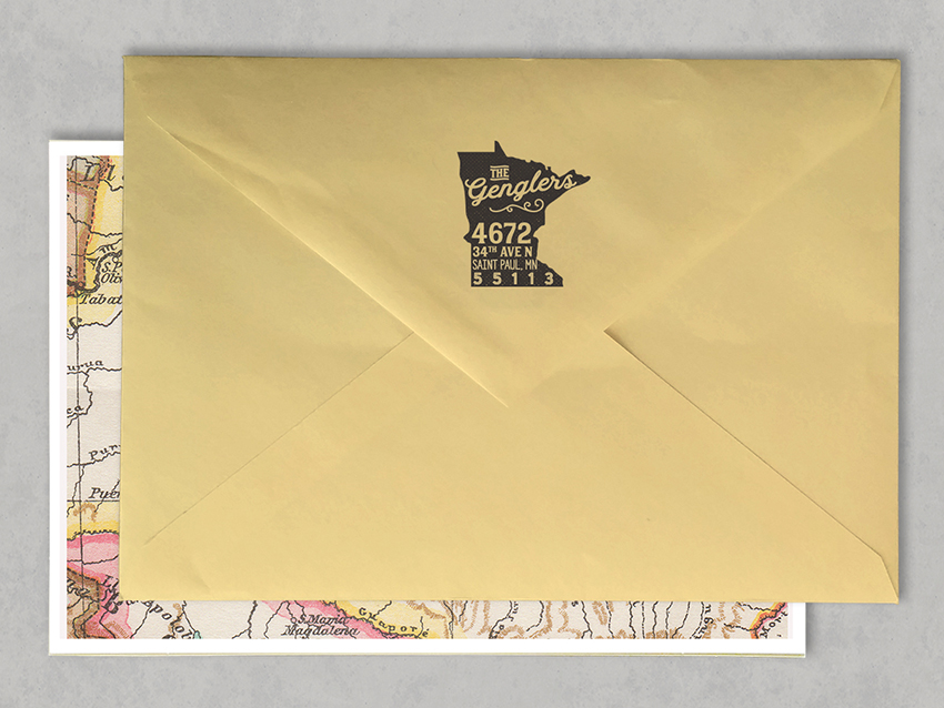 And for the wedding gift, Justin and Mazie are ready to send out cute mail with their address stamp (not their actual address in example). 