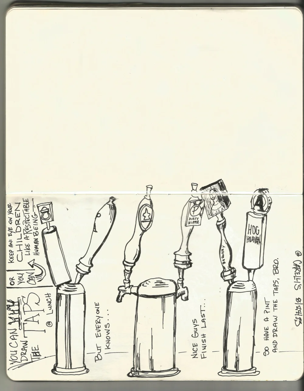 A page from my sketchbook one day last summer. Someone at Carelli's saw it and said we should put it on their next round of T-shirts.
