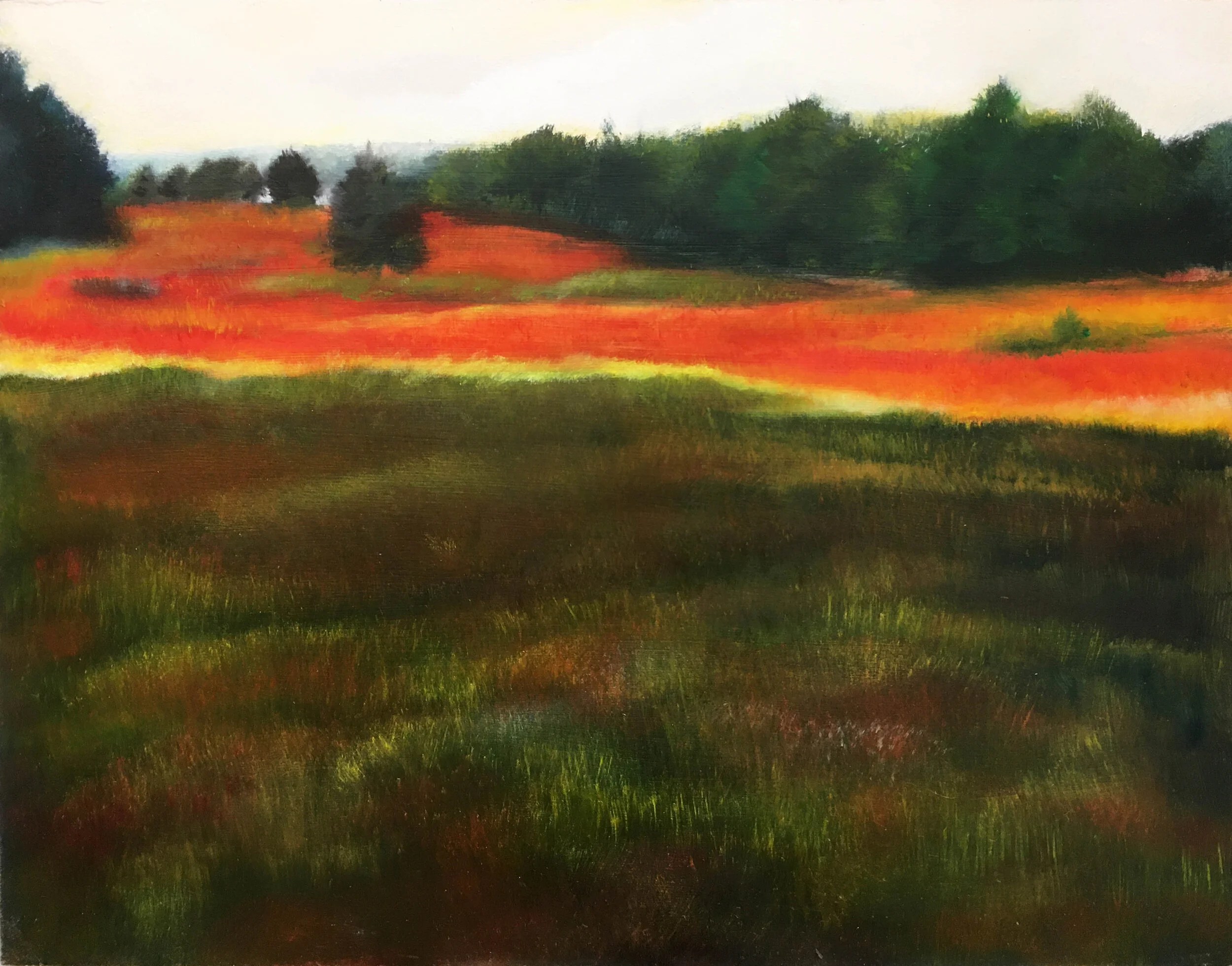 AUTUMN BLUEBERRIES, oil on panel  3" x 16" framed  $475 