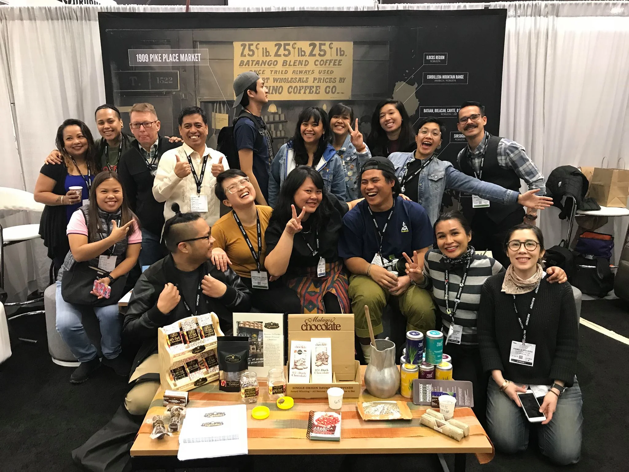 Carmel Laurino, center, with Steph Canlas, center left, Corazon Padilla, center top, and the Kalsada SCA Booth crew.