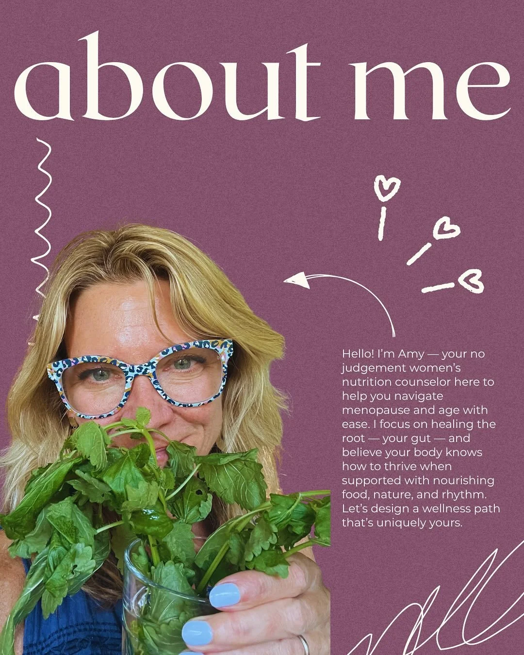 Hey there! I&rsquo;m Amy. 

Healing doesn&rsquo;t have to be complicated. Together, we can simplify your nutrition, support your hormones + gut and get you feeling strong, vibrant and grounded again.