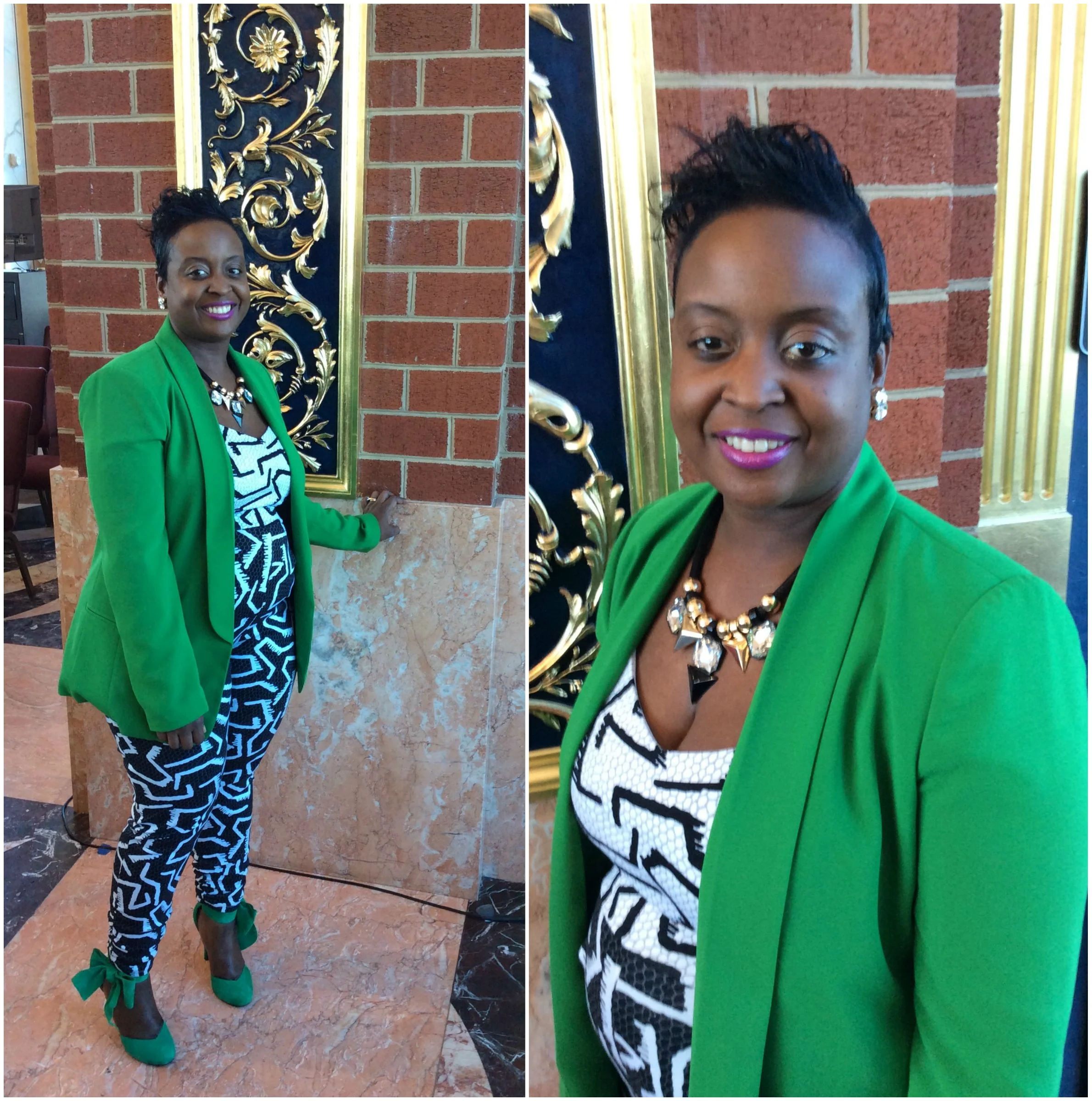 She credited her Jacket and Jumper from Nordstrom and her Shoes DSW.