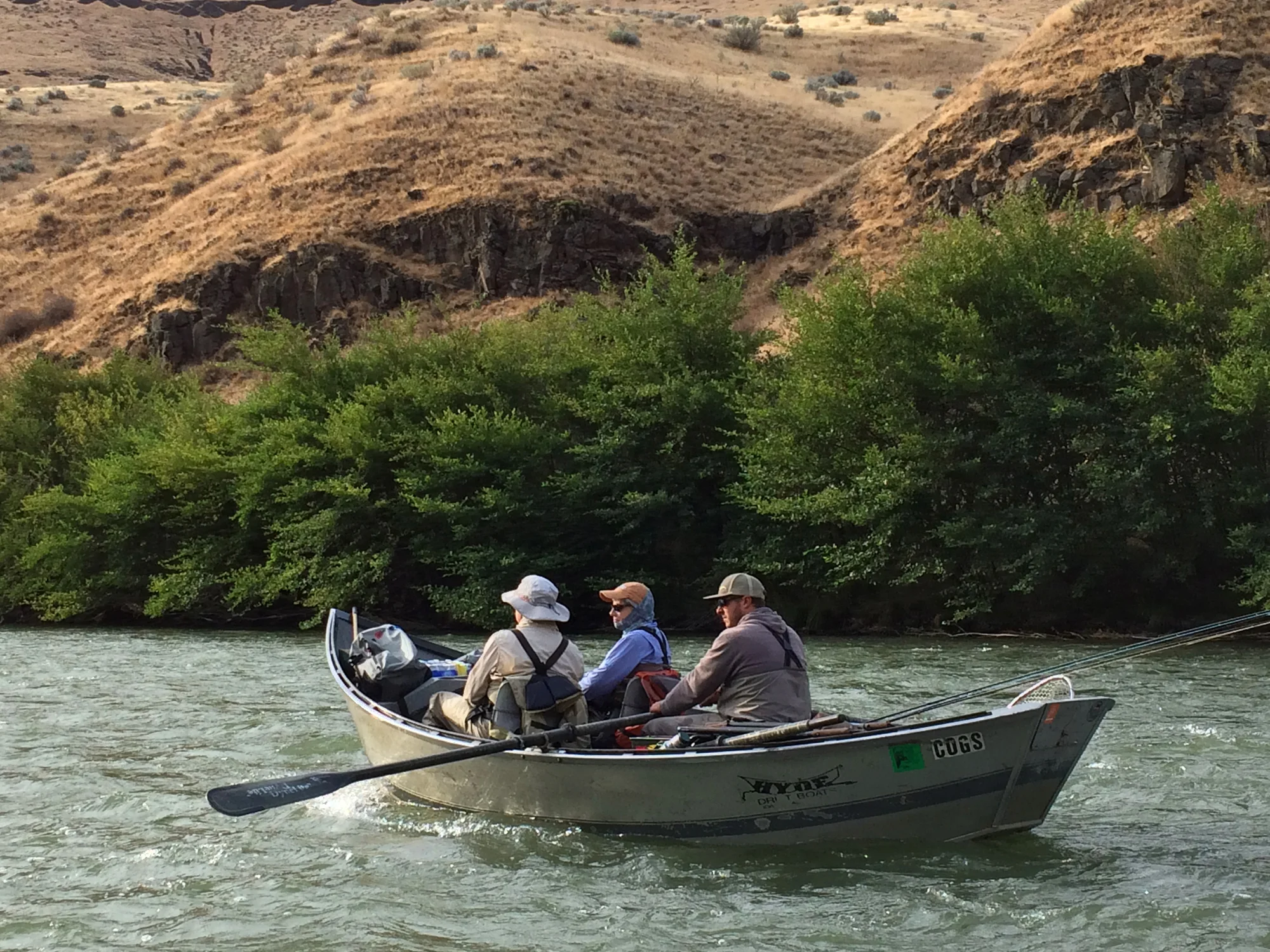 Anglers enjoying a float between runs under the skillful oarsmanship of River Runner guide Nick Rowell.