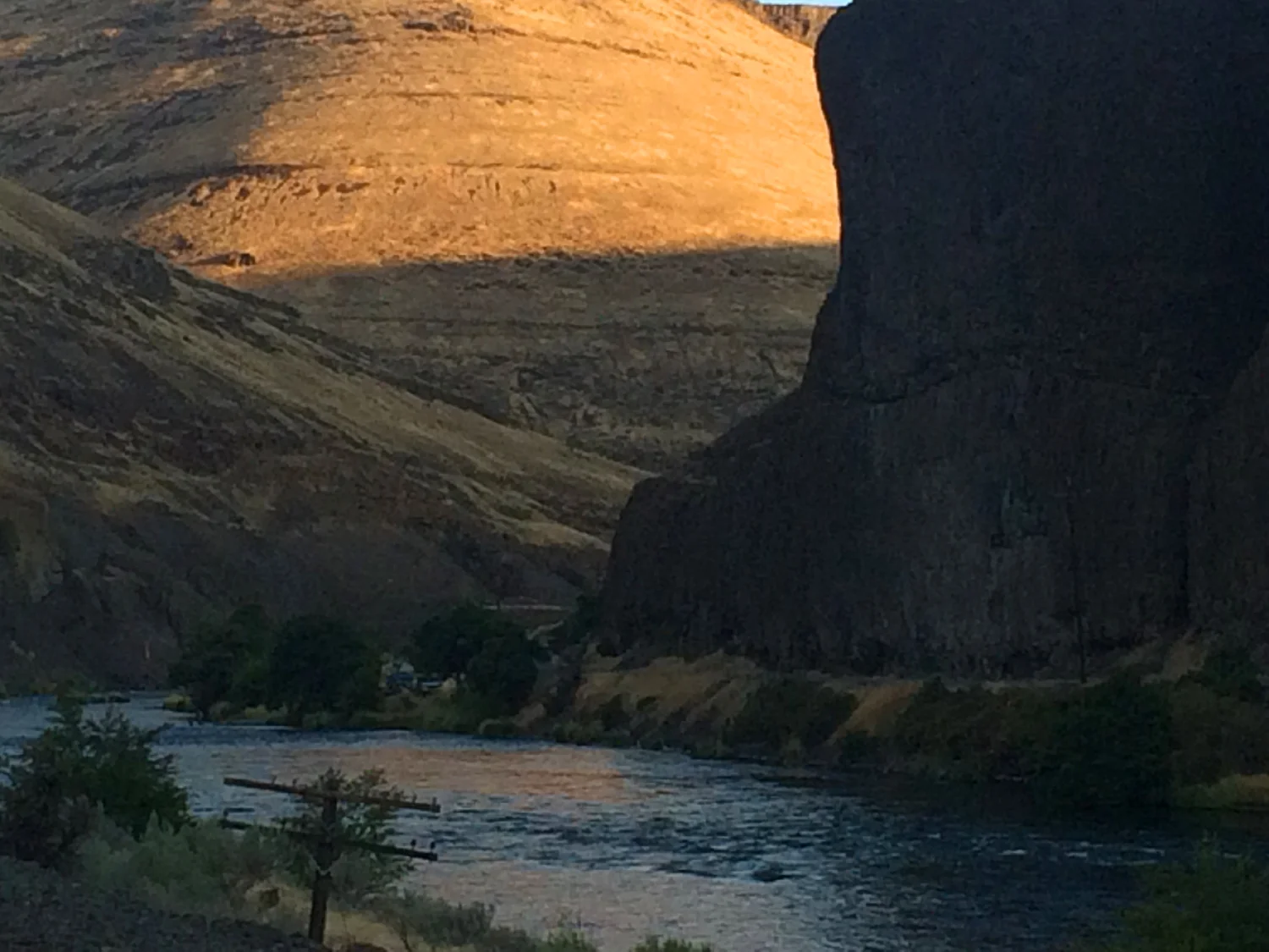 Dramatic morning light and distinctive cliffs on the Deschutes River.