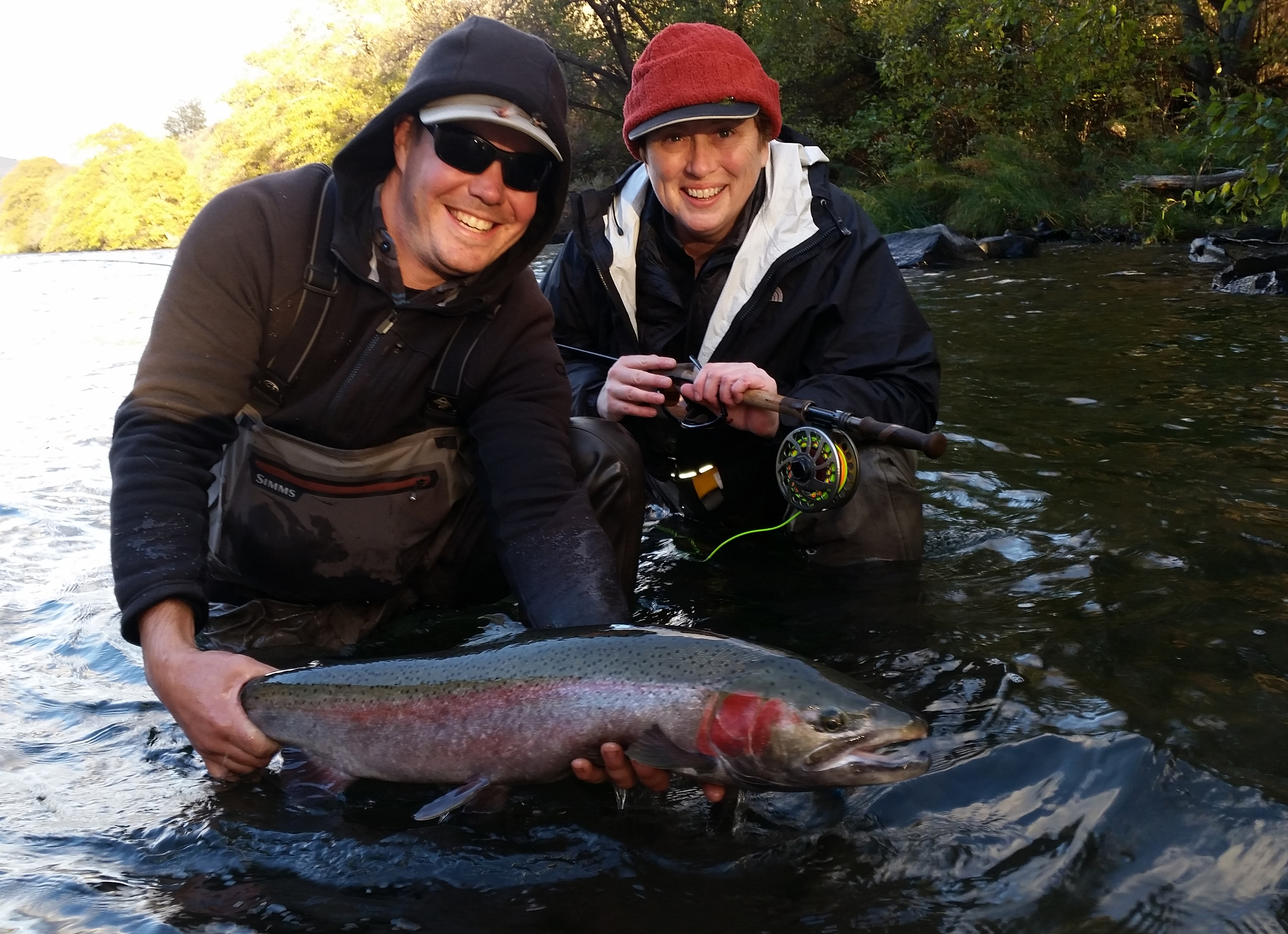  Parting shot of Cheryl O'Neill and I with one heck of a buck she caught early in November. &nbsp;This fish was nearly impossible to hold, partly because of his raw strength and partly because of my trembling hands! 