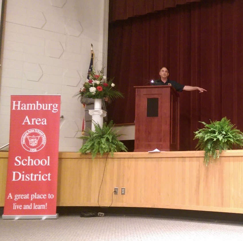 Andrew Muller Jr. imparting wisdom upon the honor students of Hamburg Area High School.