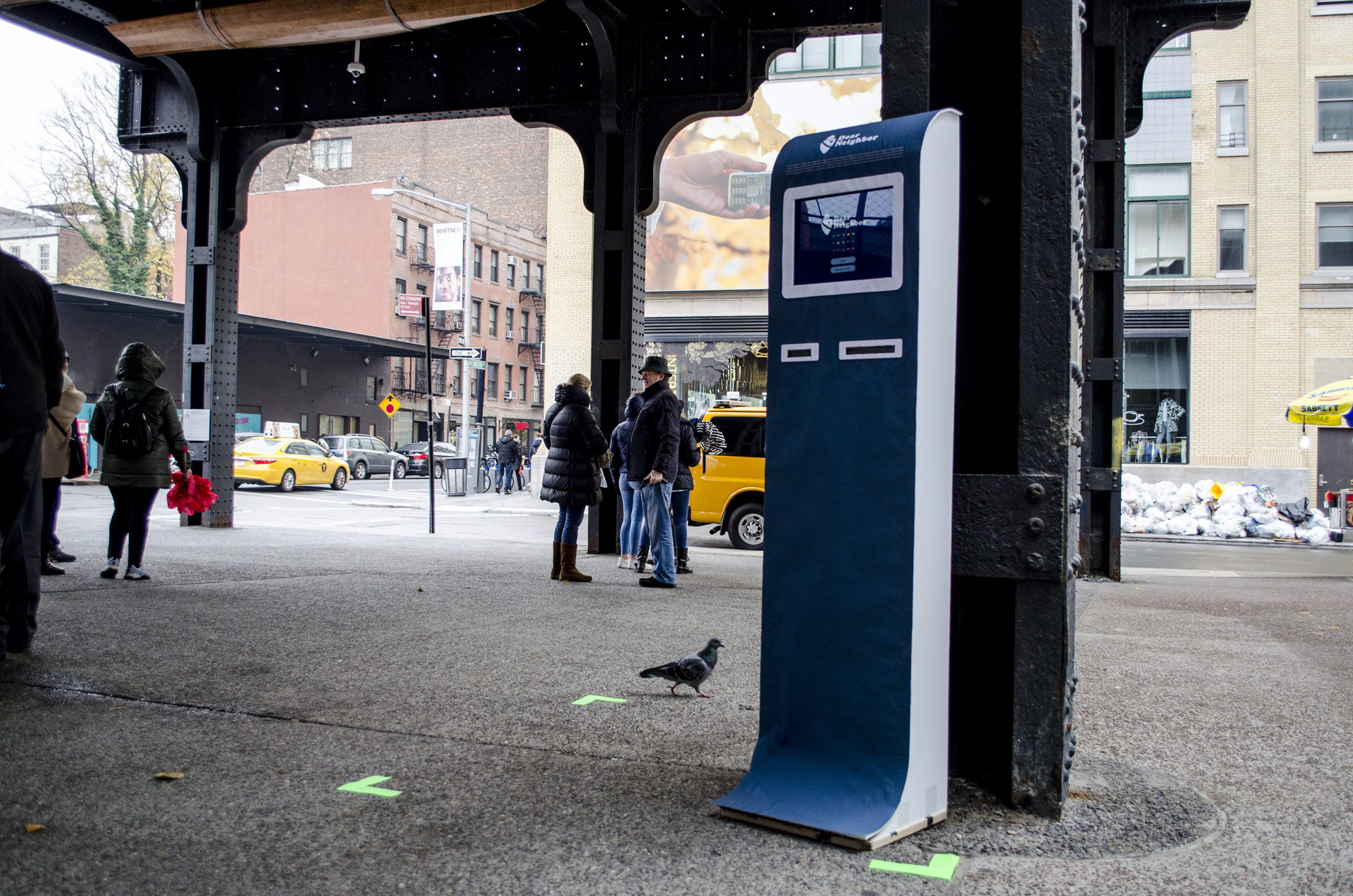 Kiosk // A prototype kiosk with a mock-up interface of the Dear Neighbor product and service design. Photo from a simulation prototype event.
