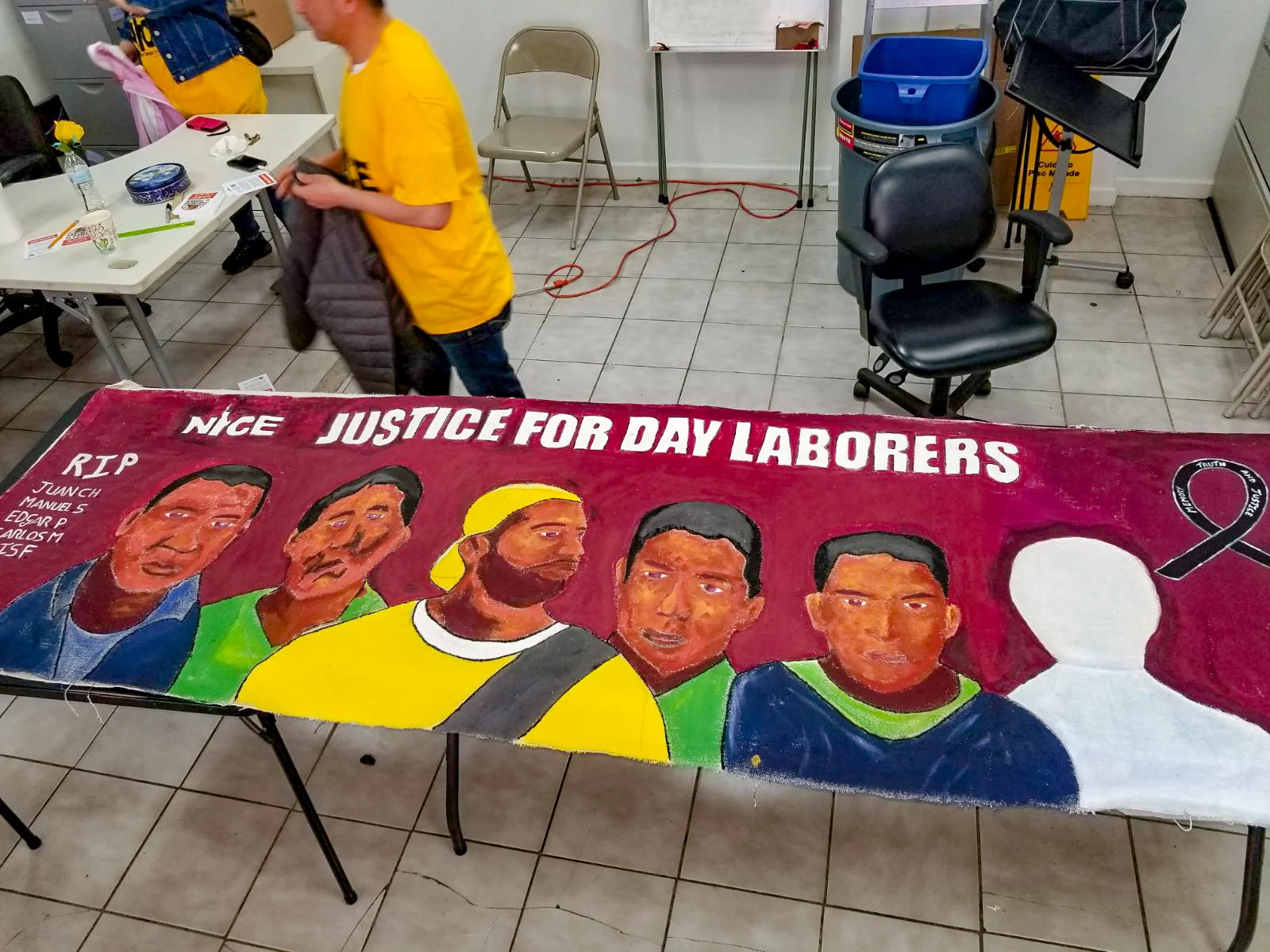 Process photo of mural banner.