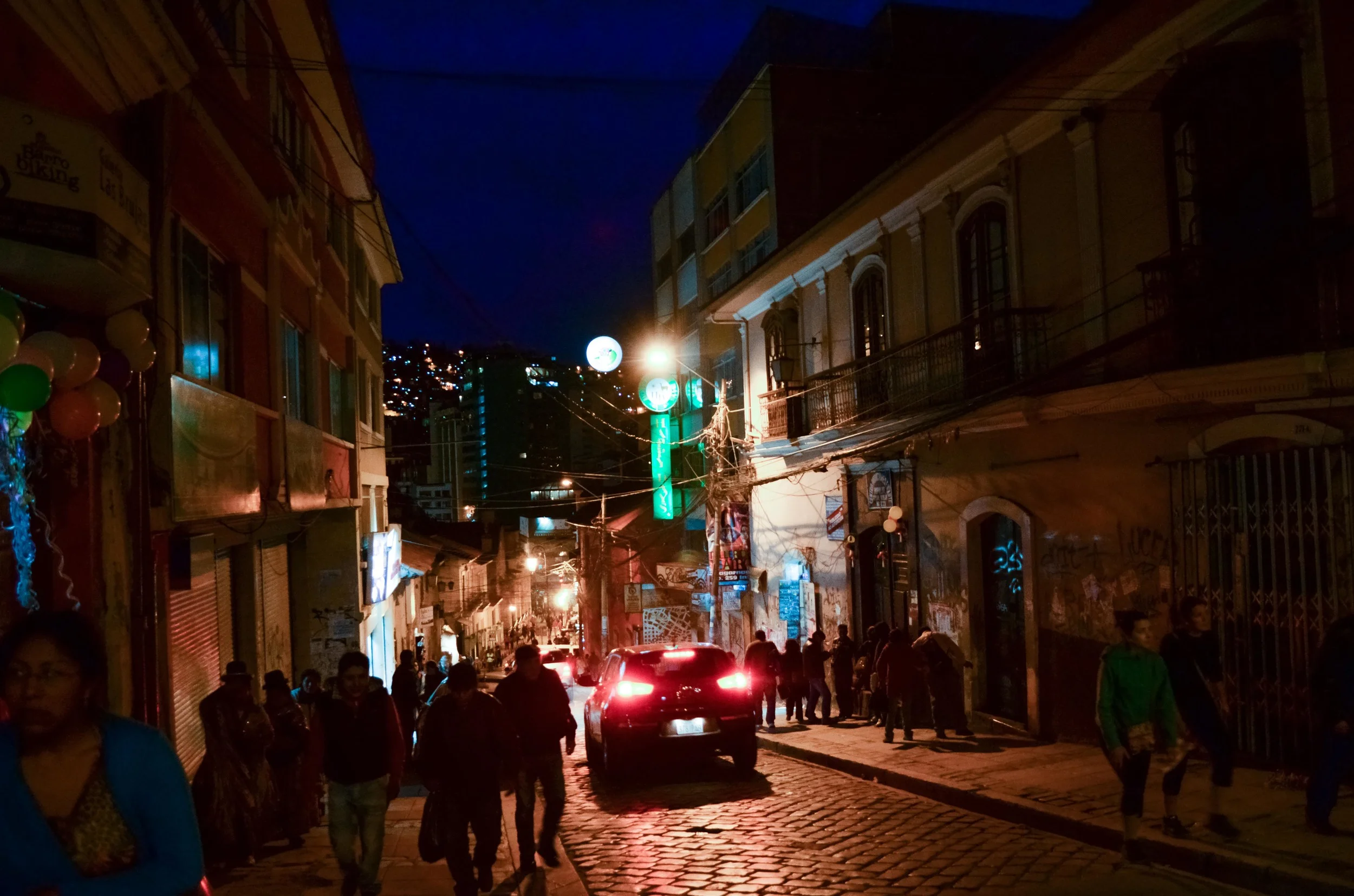 Night scene in La Paz - it's a steep walk to get anywhere / 16 February