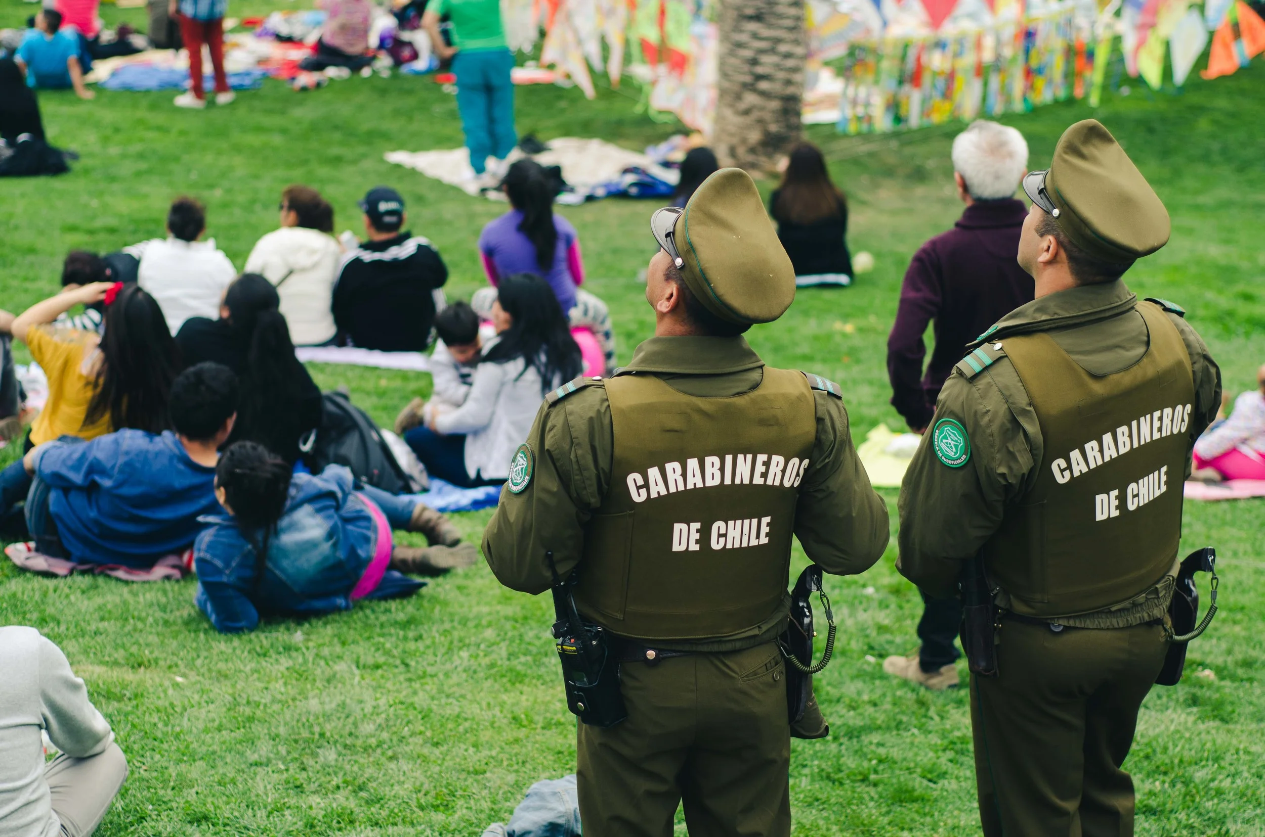 Carabineros (Chilean police) watching the parachuter demonstration