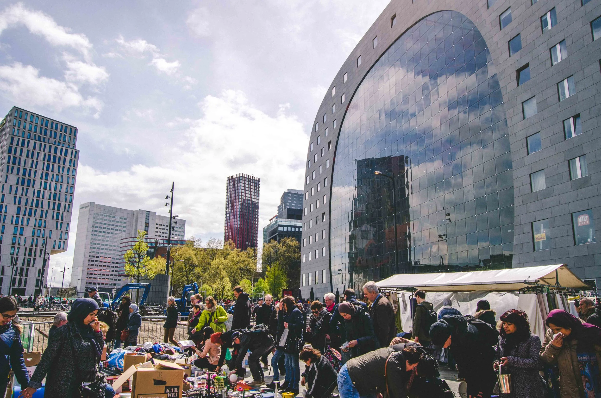 Vrijmarkt (flea market) on koningsdag (King's Day) in front of the Markthal building in the center of Rotterdam. Luck for me I arrived the day before this national holiday celebrating their king's birthday.