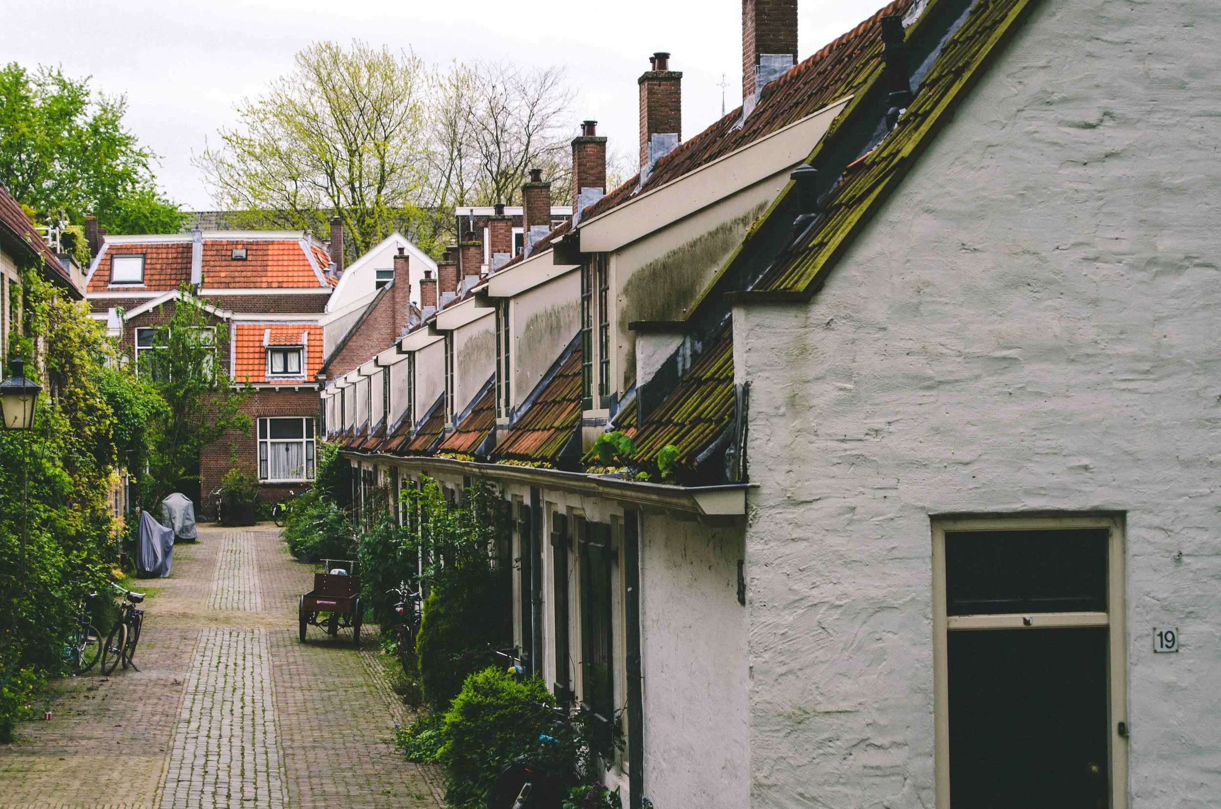 Near one of the canals is a lovely green space, bordered by residential housing with cobbled streets.