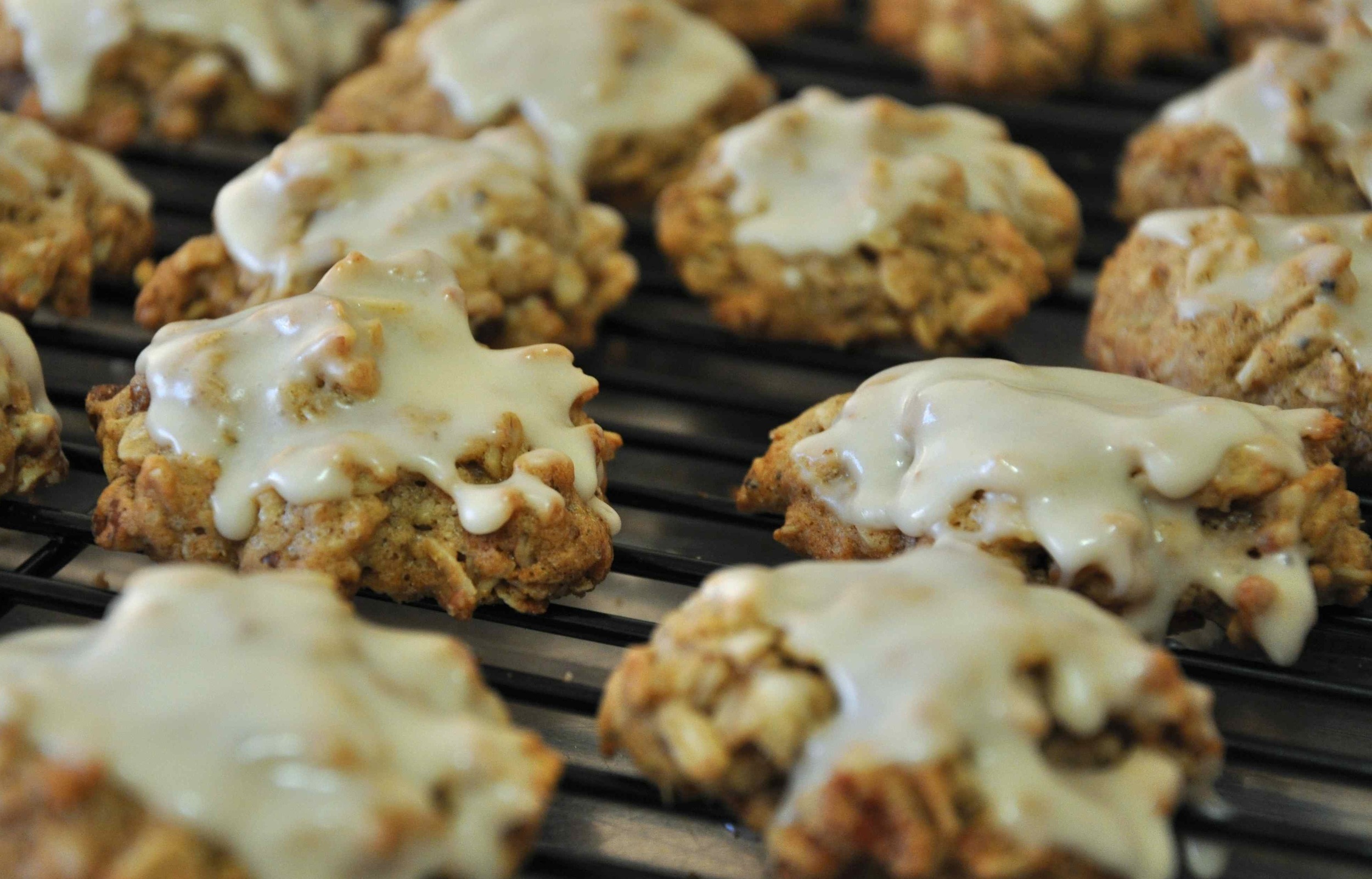 Oatmeal cookies with whisky frosting.