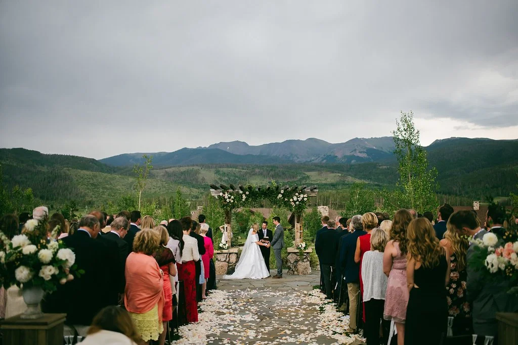 Wedding ceremony at Devil's Thumb Ranch at High Lonesome Barn