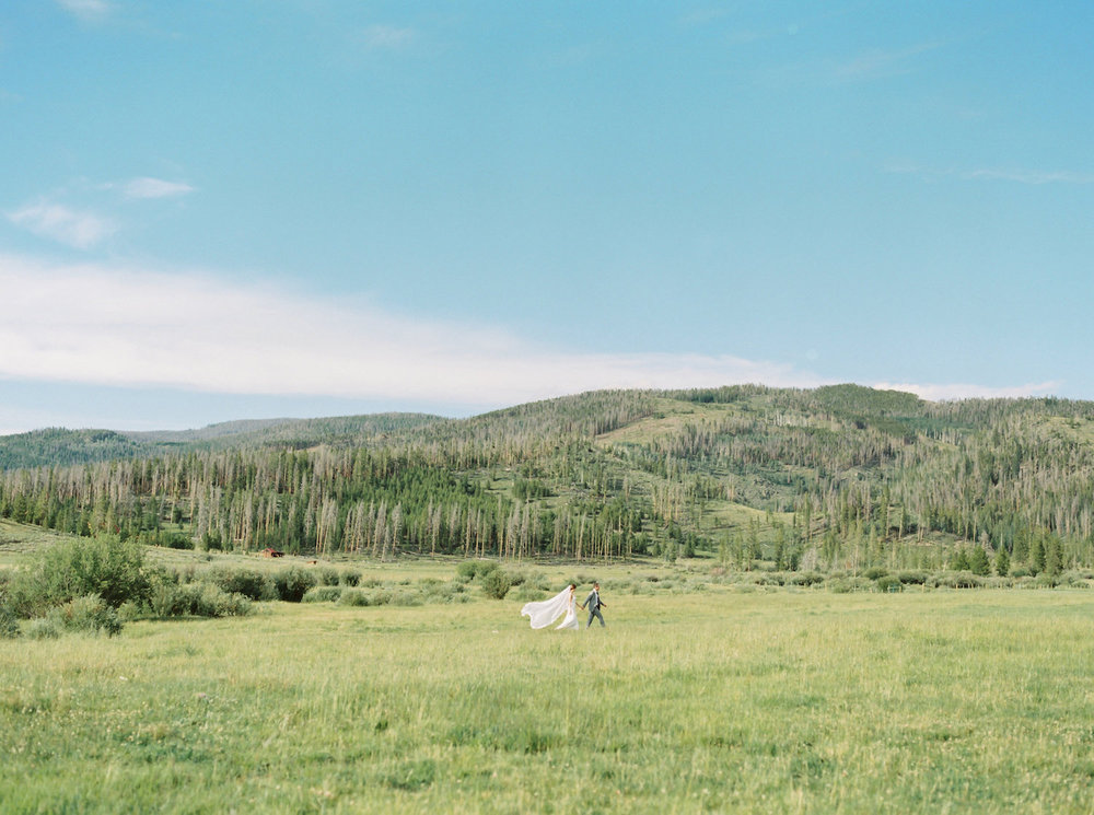 Bride and groom at Devils Thumb Ranch in Tabernash, Colorado